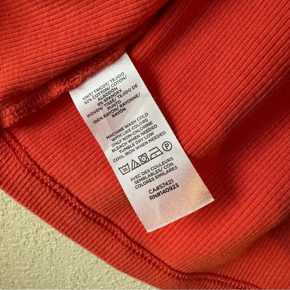 LOFT Ribbed Flutter Sleeve Mixed Media Top - Bright Paprika - Size M - Picture 5 of 6